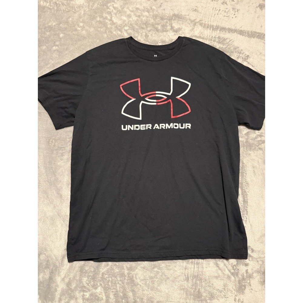 Under Armour Shirt Mens 2XL Black White Red Short Sleeve Loose Fit Crew Neck